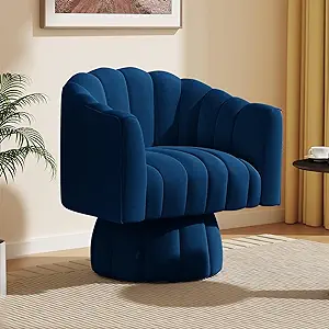 Photo 1 of Dewhut Mid Century 360 Degree Swivel Cuddle Barrel Accent Sofa Chairs, Round Armchairs with Wide Upholstered, Fluffy Velvet Fabric Chair for Living Room, Bedroom, Office, Waiting Rooms, (Navy)
