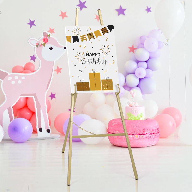 Photo 1 of ARTASY 50" Gold Easel Stand for Wedding Signs, Posters, Portable Artist Easel for Painting Canvas, Tripod for Home and Office