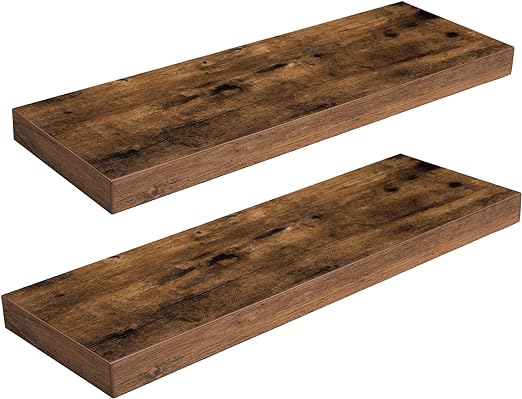 Photo 1 of HOOBRO Floating Shelves, Wall Shelf Set of 2, 23.6 Inch Hanging Shelf with Invisible Brackets, for Wall Decor in Bathroom, Bedroom, Toilet, Kitchen, Living Room, Office, Rustic Brown BF60BJ01