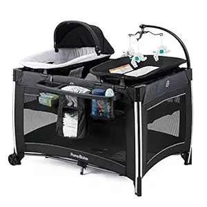 Photo 1 of Pamo Babe 4 in 1 Portable Baby Nursery Center Baby Playard, Foldable Playpen with Bassinet, Baby Travel Crib with Changing Table(Black)