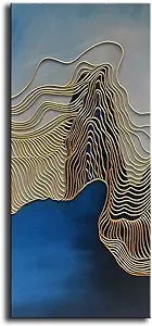 Photo 1 of Tyed Art- large Art Painting Gold Line and Blue Texture Abstract Artwork 100% Hand-Painted Oil Painting Canvas Wall Art Paintings Modern Home Decor Series of paintings Wall Decoration 24x60 Inch 24x60inch (60x152cm) TY-028 - STOCK PICTURE ONLY FOR REFEREN