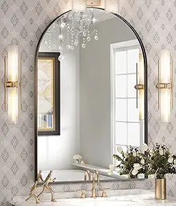 Photo 1 of Brightify Arched Mirror, 30 x 40 Inch Black Arch Mirror, Metal Frame Black Arched Wall Mirror, Arched Top Bathroom Vanity Mirror for Living Room Bedroom Mantel Entryway Hallways Black 30x40''