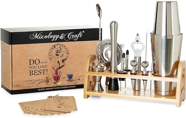 Photo 1 of Mixology & Craft Bartender Kit - 13 Piece Set Including Stainless Steel Cocktail Making with Bar Stand & Boston Shaker, Perfect for Drink Mixing at Home, Plus Exclusive Recipe Cards
