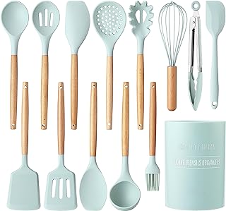 Photo 1 of 
Roll over image to zoom in







6 VIDEOS
Country Kitchen Silicone Cooking Utensils, 14 Pc Kitchen Utensil Set, Easy to Clean Wooden Kitchen Utensils, Cooking Utensils for Nonstick Cookware, Kitchen Gadgets and Spatula Set