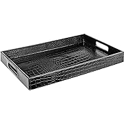 Photo 1 of 18”x12” Rectangle Alligator Faux Leather Decorative Serving Tray with Handles, Black
