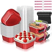 Photo 1 of Aluminum Foil Brownie Pans with Lids, 40 Pack Square Cake Pans, Disposable Ramekins Cupcake Cups Containers,Mini Cake Baking Pans,Large Muffin Tin Holder for Catering Gathering - Red