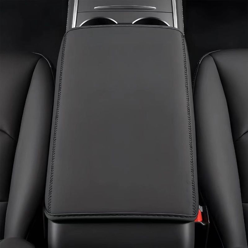 Photo 1 of Armrest Cover for Model 3/Y: Premium Center Console Cover and Car Armrest Cover for Model 3/Y (2017-2024)-Stylish Interior Decor Accessories Waterproof Box Mat. (Clean Version, Black)
