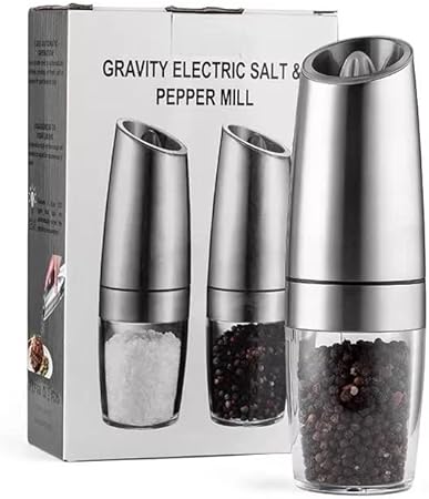 Photo 1 of Electric Gravity Salt And Pepper Grinder Set Automatic Battery Powered With Led Light Adjustable Coarseness Stainless Steel Pack Of 2 (Silver)