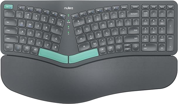 Photo 1 of Nulea RT05B Wireless Ergonomic Keyboard, Split Keyboard with Cushioned Wrist Rest, Bluetooth and USB Connectivity, USB-C Rechargeable, Compatible with Windows/Mac