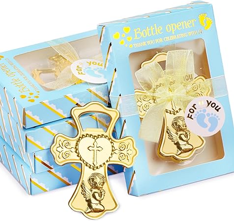 Photo 1 of 24 Pcs Baby Shower Bottle Openers Baptism Favors for Guests Praying Catholic Gender Reveal Decorations Baptism Party Favors Gold Keychain Souvenir Gifts for Girls Baby Shower Favors(Boy Blue)