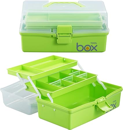 Photo 1 of 12'' Three-Layer Clear Plastic Storage Box/Tool Box, Multipurpose Organizer and Portable Handled Storage Case for Art Craft and Cosmetic (Green)