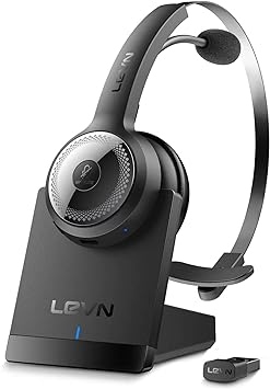 Photo 1 of LEVN Bluetooth 5.0 Headset, Wireless Headset with Microphone (AI Noise Cancelling), 35Hrs Bluetooth Headphones with USB Dongle for PC, Suitable for Remote Work/Call Center/Zoom/Online Class/Trucker