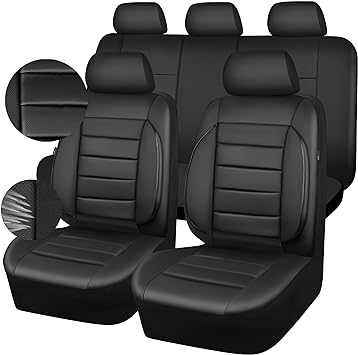 Photo 1 of CAR PASS Leather Seat Covers Full Set Universal Water Resistant 3D Foam Back Support, Luxury Comfort Automotive 5 Seat Covers All Season Fit for SUV,Sedan,Van, Airbag Compatible Elegance(Pure Black)