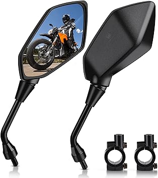 Photo 1 of MICTUNING Universal Hawk-eye Motorcycle Convex Rear View Mirror - with 10mm Bolt, Handle Bar Mount Clamp Compatible with Cruiser, Suzuki, Honda, Victory and More