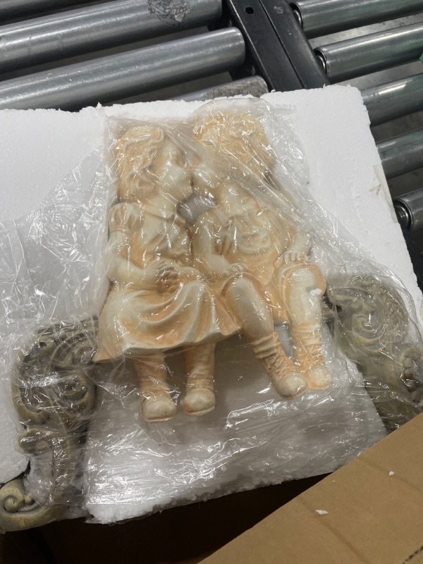 Photo 1 of 1 Pcs Cute Garden Sculptures & Statues,3 Styles Kissing Boy and Girl Garden Statue Decor,Polyresin, Antique Stone,for Patio Deck Yard Garden Lawn Porch Decor,Sitting Stool