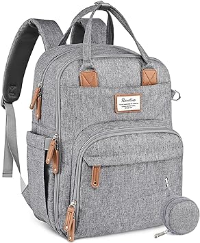 Photo 1 of RUVALINO Diaper Bag Backpack, Multifunction Travel Pack Maternity Baby Changing Bags, Large Capacity, Waterproof, Gray