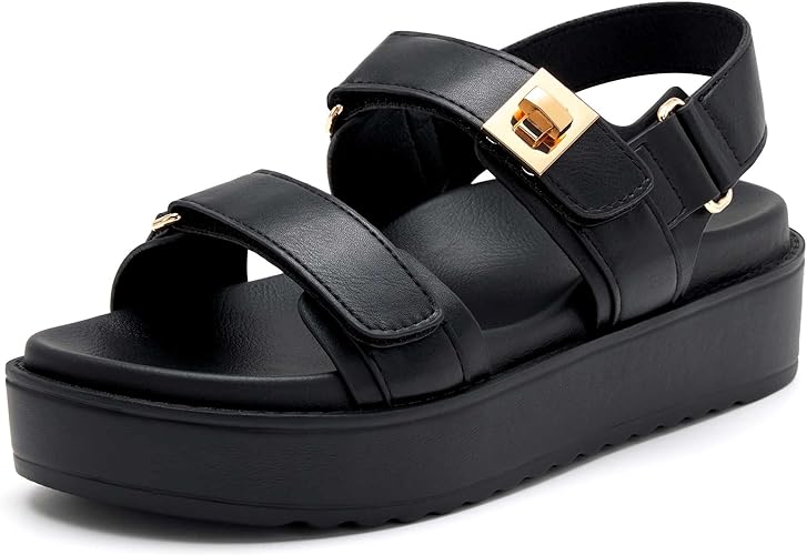 Photo 1 of vodvob Women’s Flat Sandals with Soft Cushioned Footbed Open Toe Slides Adjustable Slip On Slippers for Summer