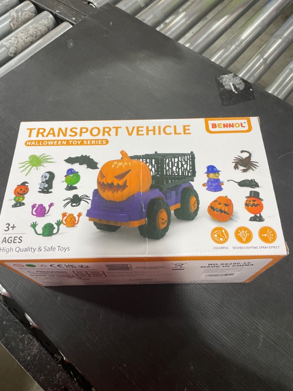 Photo 2 of Bennol Toddler for Kids, Halloween Trucks Toys for 1 2 3 4 5 Year Old Boys, Halloween Wind Up Toys for Toddlers, Toddler Boy Toys Halloween Birthday Gift Car Sets with Light Sound