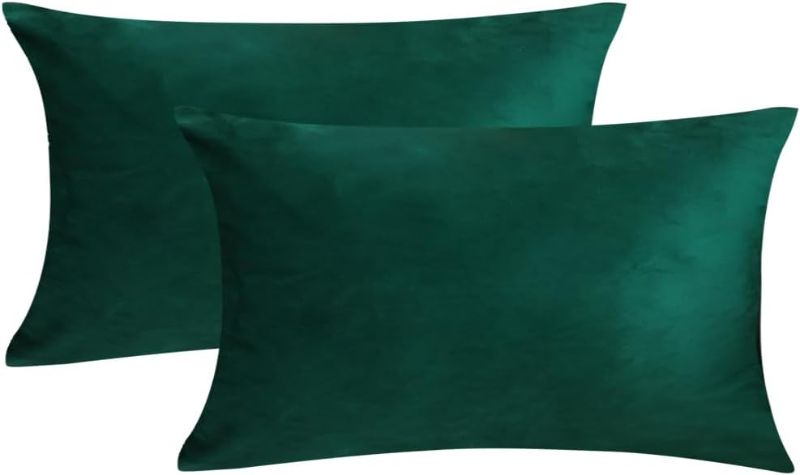 Photo 1 of AMZ-NATURALIFE 12x20 Set of 2 Velvet Lumbar Throw Pillow Covers Dark Green Soft Solid Decorative Cushion Cases Outdoor Home Decor for Furniture Bedroom Car Couch Chair Office 