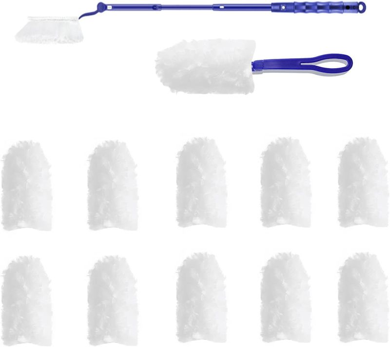 Photo 1 of  Disposable Cleaning Dusters Kit with Handle,Duster Refills Bulk Compatible with Swiffer Dusters, 2 Blue Handles+10 White Refills