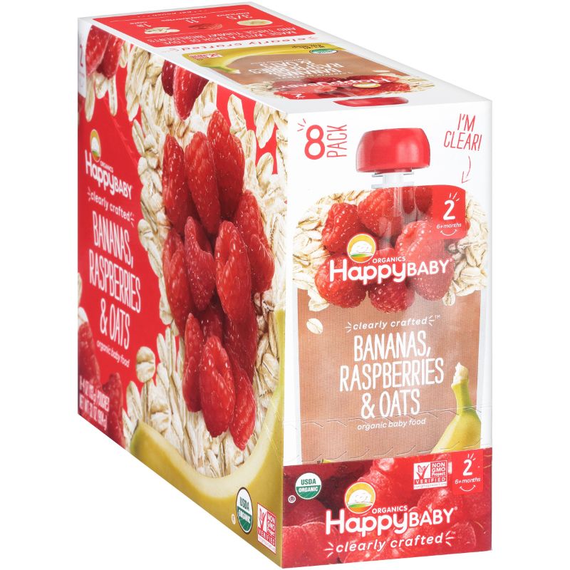 Photo 2 of (8 Pouches) Happy Baby Organics Baby Food Bananas Raspberries & Oats 4 Oz