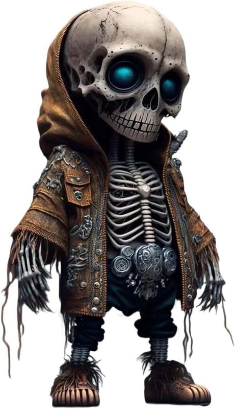 Photo 1 of Cool Skeleton Figurines Skull Statue Halloween Decoration Miniature Horror Cute Ornaments Collectibles Memorial Gothic Sculpture for Outdoor Indoor Home Office Desk Gift (D)