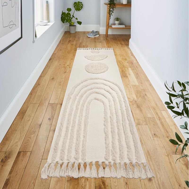 Photo 1 of  Boho Runner Rug 2.6'x10', Runner Rugs for Hallway with Bohemian Tufted Rainbow Medium Pile and Tassels, Machine Washable Rug for Entryway Kitchen Laundry Room Bedroom Farmhouse (Beige)