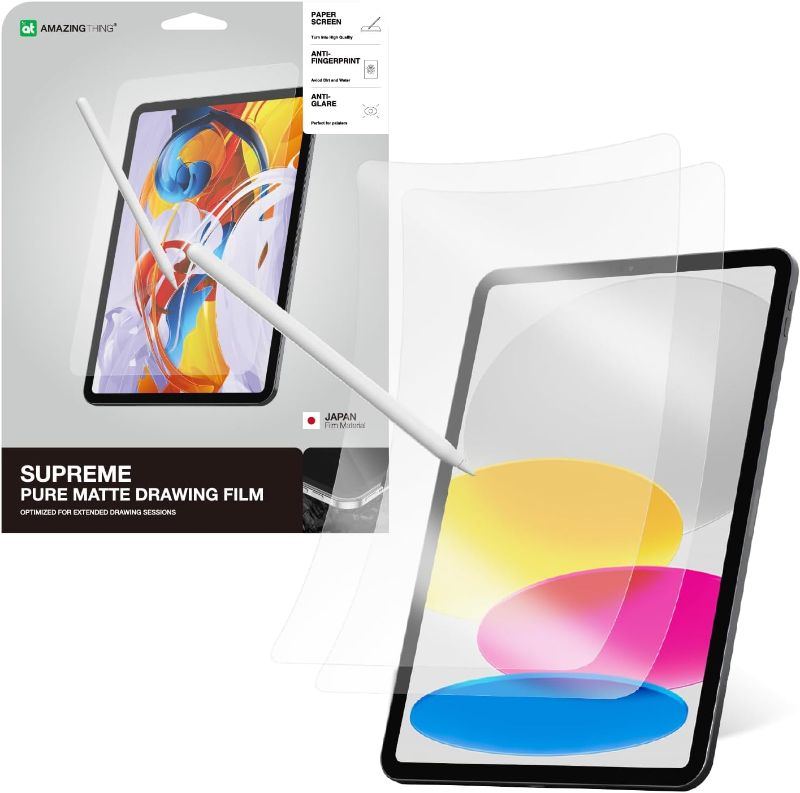 Photo 1 of  2 Pack for iPad 10th Generation Screen Protector 10.9 inch 2022, High Sensitivity, Anti Glare Matte Film, Writing, Sketching and Drawing Like on Paper, Compatible with Apple Pencil