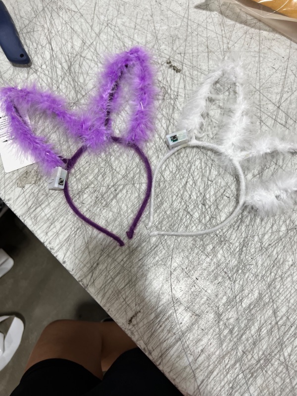 Photo 1 of 2 pairs of purple and white bunny ears - light up- 
