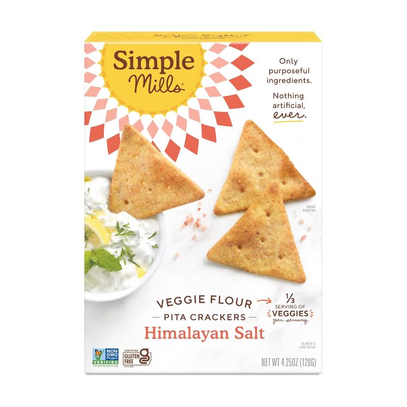 Photo 1 of Simple Mills Veggie Pita Crackers, Himalayan Salt - Gluten Free, Vegan, Healthy Snacks, Paleo Friendly, 4.25 Ounce (Pack of 1) Himalayan Salt 4.25 Ounce (Pack of 1)