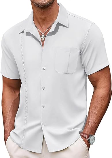 Photo 1 of Mens Casual Short Sleeve Shirts Button Down Shirt for Men Beach Summer Tops with Pocket Size M 