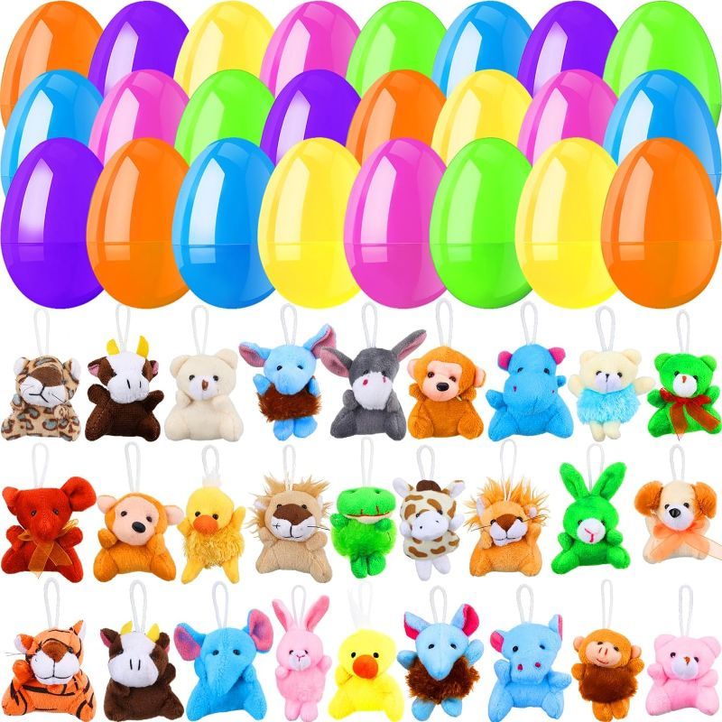Photo 1 of 72 Pcs Easter Eggs Filled Mini Plush Animals Toy Easter Basket Stuffers Fillers Easter Eggs Jungle Animals Keychain for Easter Party Favors Gifts Toys Classroom Rewards
