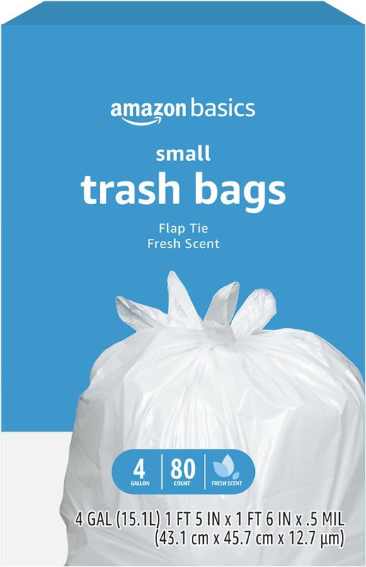 Photo 1 of Amazon Basics 8 Gallon Flap Tie Trash Bags, 80 Count Fresh Scent
