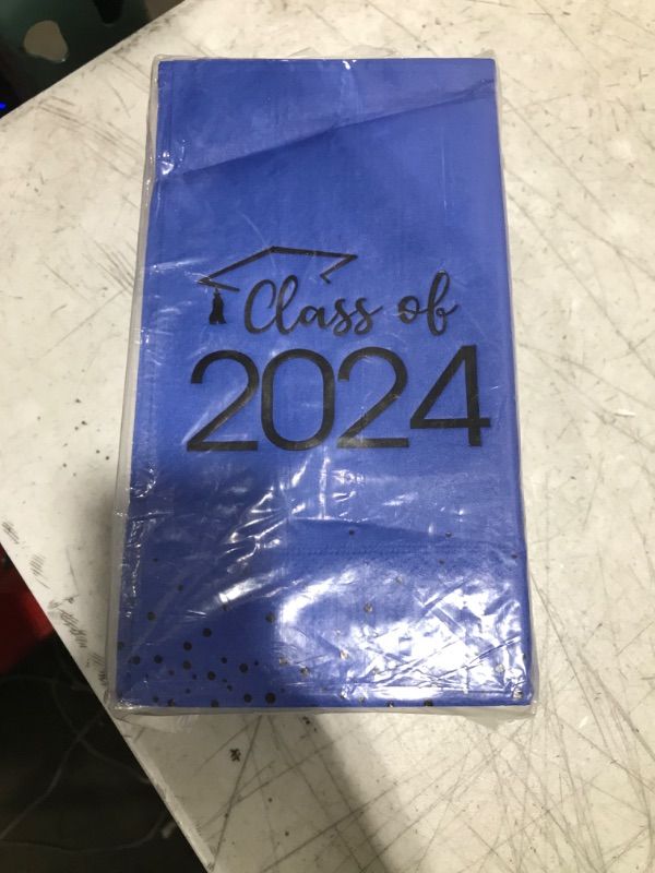 Photo 1 of 100Pcs Blue Graduation Napkins.