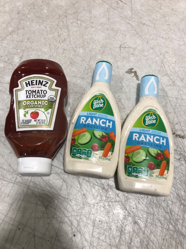 Photo 1 of 1 Ketchup bottle and 2 Ranch Bottles.