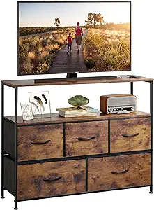 Photo 1 of WLIVE Dresser TV Stand, Entertainment Center with Fabric Drawers, Media Console Table with Open Shelves for TV up to 45 inch, Storage Drawer Unit for Bedroom, Living Room, Entryway, Rustic Brown