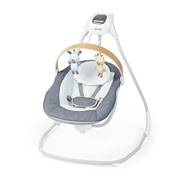 Photo 1 of Ingenuity SimpleComfort Compact Soothing Swing, Rotating Toy Bar, Rotating Seat, 6 Speeds, for Ages 0-9 Months, Up to 20 Pounds - Chambray