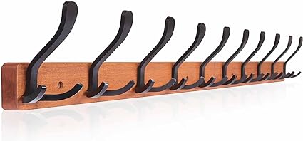 Photo 1 of Coat Rack Wall Mounted 33.5'' Wall Hooks Rack with 10 Triple Hooks Brown Wooden Wall Coat Rack for Bathroom Living Room Entryway Coat Hats Clothes