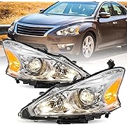 Photo 1 of Headlight Assembly Set for 2013 2014 2015 Nissan Altima 4-Door Sedan Halogen Headlamp Driver and Passenger Side Chorme Housing with Amber Reflector
