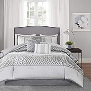 Photo 1 of Madison Park Luxury Comforter Set-Traditional Jacquard Design All Season Down Alternative Bedding, Matching Bedskirt, Decorative Pillows, Queen(90"x90"),