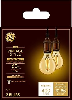 Photo 1 of GE Vintage Style LED Light Bulbs, 60 Watt Eqv, Amber Glass, Warm Candle Light, A15 Standard Bulb, Small Base (2 Pack)