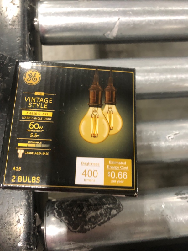 Photo 2 of GE Vintage Style LED Light Bulbs, 60 Watt Eqv, Amber Glass, Warm Candle Light, A15 Standard Bulb, Small Base (2 Pack)