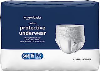 Photo 1 of Amazon Basics Incontinence Underwear for Men and Women, Overnight Absorbency, Small/Medium, 16 Count, White (Previously Solimo) Small/Medium (16 Count)
