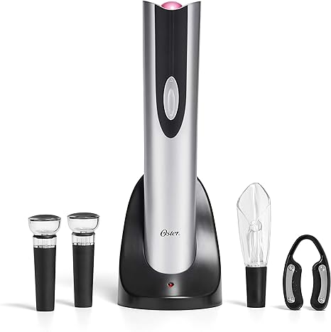 Photo 1 of Oster Electric Wine Opener, Foil Cutter, Wine Pourer and Vacuum Wine Stoppers with CorkScrew and Charging Base, Black