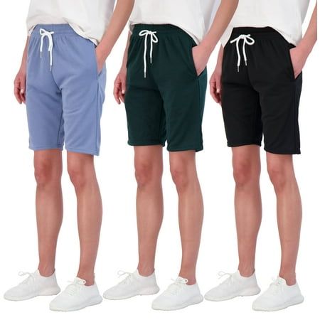 Photo 1 of Real Essentials 3 Pack: Womens Cotton French Terry 9 Bermuda Short Pockets-Casual Lounge Athletic (Available in Plus)