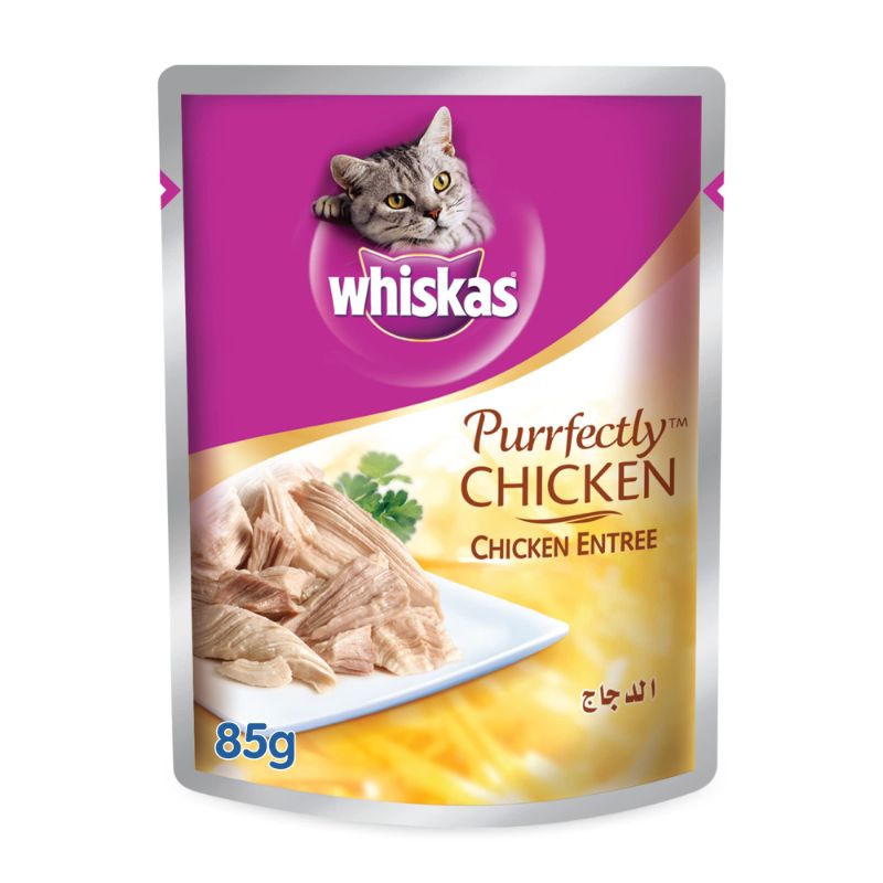 Photo 1 of WHISKAS PURRFECTLY Chicken Wet Cat Food Chicken Entree Flavor 3 Ounces (Pack of 24)