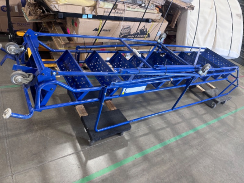 Photo 7 of 12-Step 20" Deep Top Steel Rolling Industrial & Warehouse Ladder with Handrails, 24" Wide Perforated Tread - Blue - Stock photo model slightly differs from actual item
