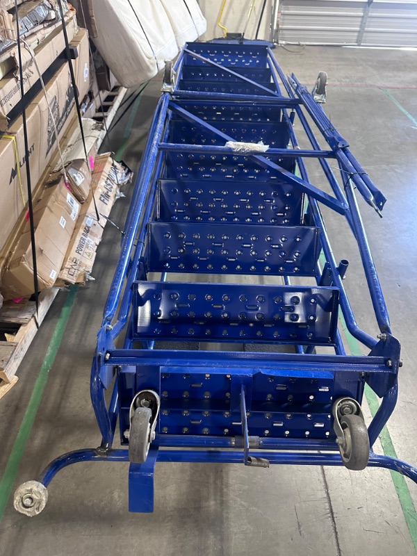 Photo 2 of 12-Step 20" Deep Top Steel Rolling Industrial & Warehouse Ladder with Handrails, 24" Wide Perforated Tread - Blue - Stock photo model slightly differs from actual item
