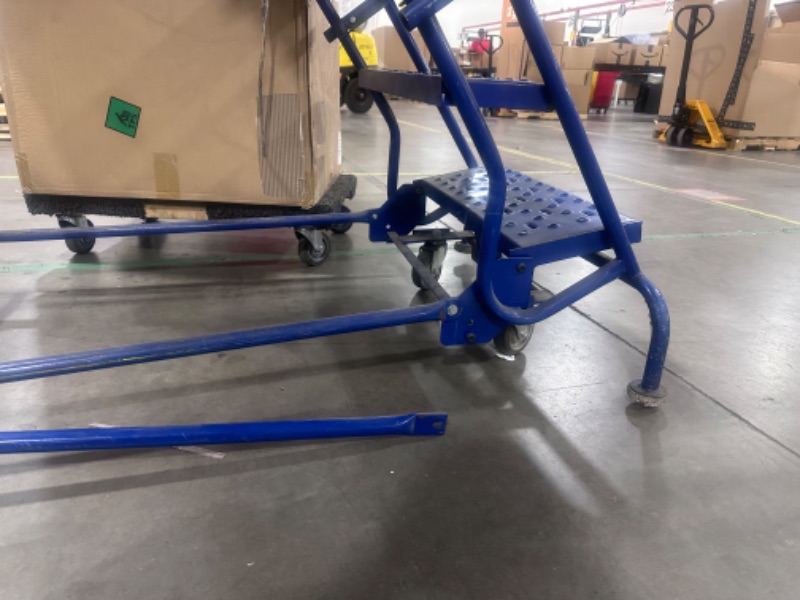 Photo 4 of 12-Step 20" Deep Top Steel Rolling Industrial & Warehouse Ladder with Handrails, 24" Wide Perforated Tread - Blue - Stock photo model slightly differs from actual item
