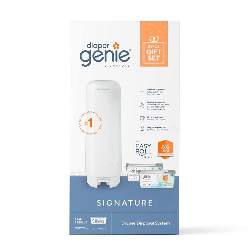 Photo 1 of Diaper Genie Signature Gift Set | Includes Easy Roll Refill with 48 Bags | Holds Up to 2256 Newborn Diapers
